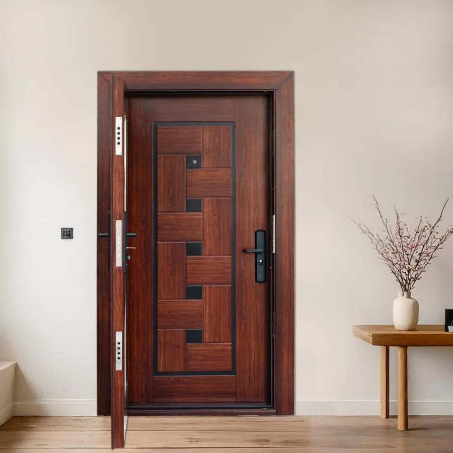 Geometric-panel mahogany main door